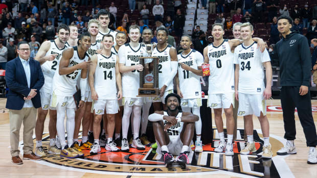 Purdue men's basketball celebrates its tournament title