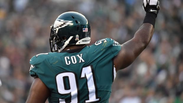 Nov 7, 2021; Philadelphia, Pennsylvania, USA; Philadelphia Eagles defensive tackle Fletcher Cox (91) against the Los Angeles Chargers at Lincoln Financial Field.