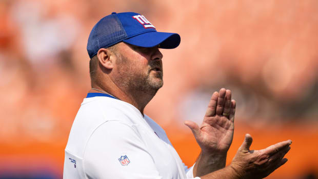 Aug 22, 2021; Cleveland, Ohio, USA; New York Giants senior offensive assistant Freddie Kitchens before the game against the Cleveland Browns at FirstEnergy Stadium.