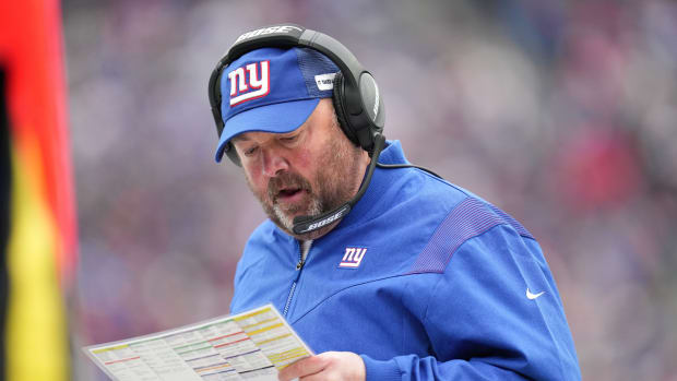 New York Giants offensive coordinator Freddie Kitchens in the first half. The Giants defeat the Eagles, 13-7, at MetLife Stadium on Sunday, Nov. 28, 2021, in East Rutherford.