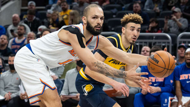 Evan Fournier fights for the ball vs. the Pacers