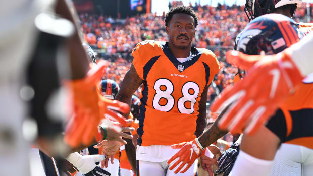 Sep 9, 2018; Denver, CO, USA; Denver Broncos wide receiver Demaryius Thomas (88) before the game against the Seattle Seahawks at Broncos Stadium at Mile High.