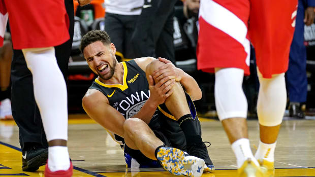 Klay Thompson suffers an ACL injury during the 2019 NBA finals.