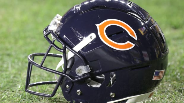 Nov 8, 2021; Pittsburgh, Pennsylvania, USA; A Chicago Bears helmet is seen on the field before the Bears play the Pittsburgh Steelers at Heinz Field.