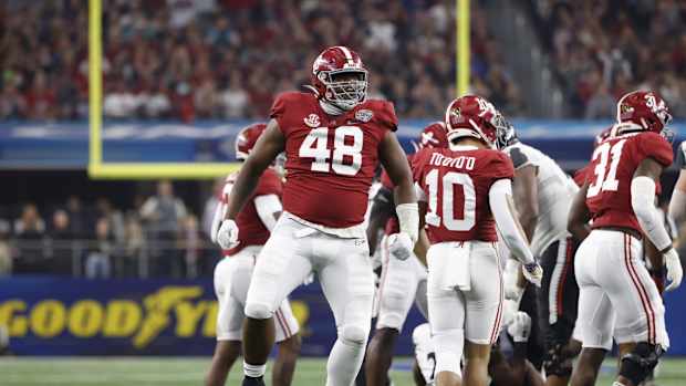 Alabama's Phidarian Mathis in the Cotton Bowl against Cincinnati on Friday, Dec. 31, 2021 in Arlington, Texas.