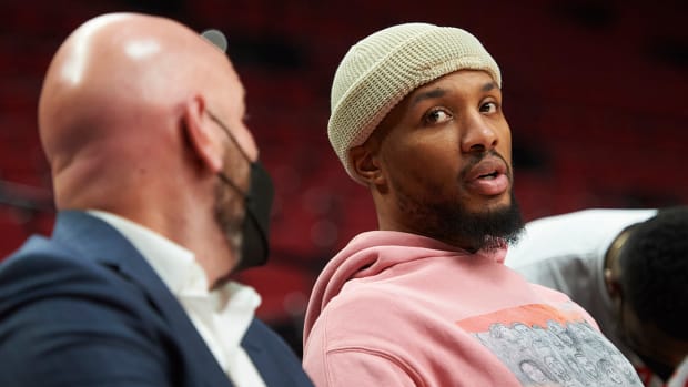 Damian Lillard sitting down.