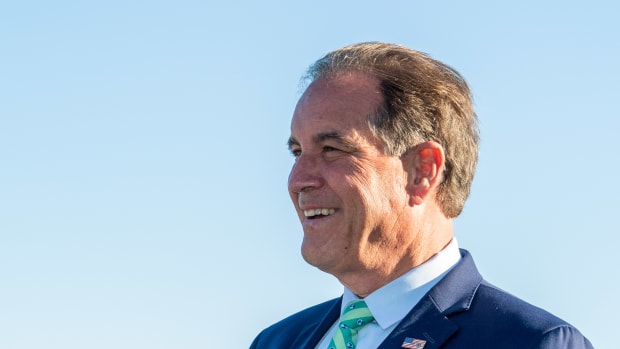 CBS Sports broadcaster Jim Nantz during the final round of the AT&T Pebble Beach Pro-Am golf tournament at Pebble Beach Golf Links.