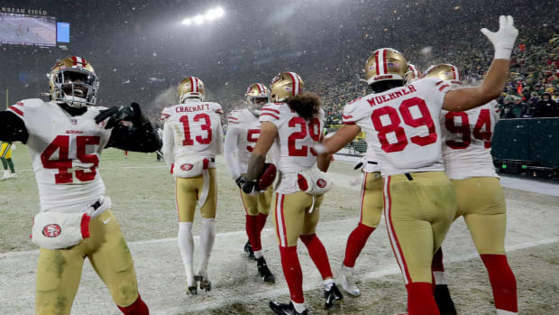 The 49ers celebrate vs. the Packers.