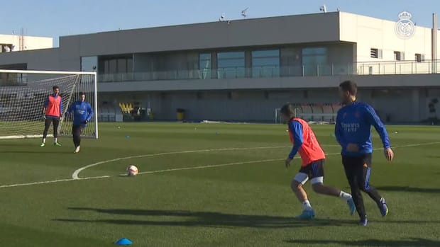 David Alaba in the first session of the week at Real Madrid City