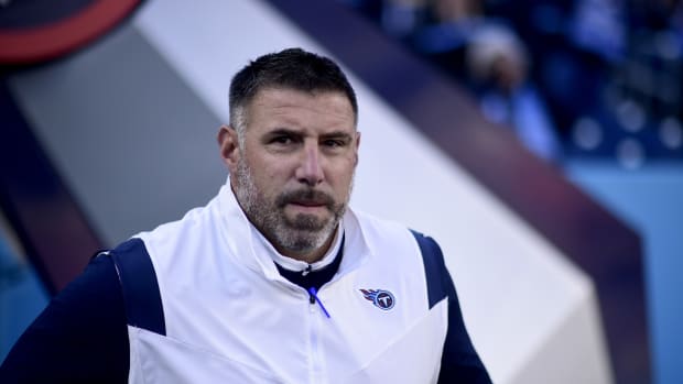 Tennessee Titans head coach Mike Vrabel before an AFC Divisional playoff football game between the Titans and Cincinnati Bengals at Nissan Stadium.