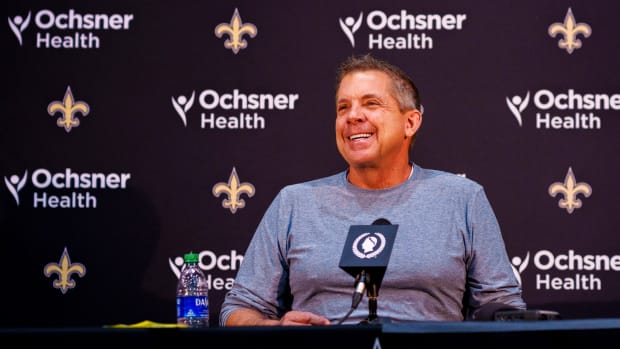 Jan 25, 2022; Metairie, LA, USA; New Orleans Saints head coach Sean Payton speaks during a press conference at Ochsner Sports Performance Center.