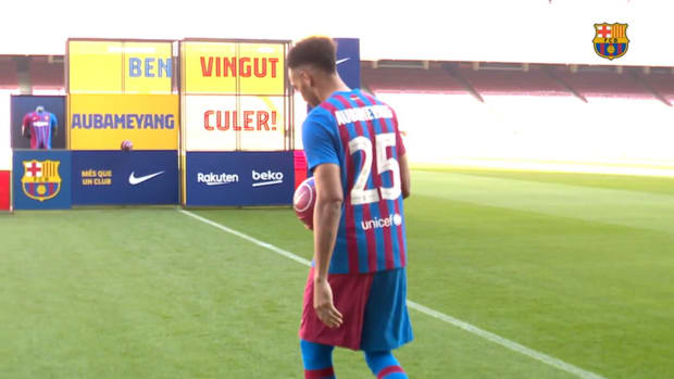 Aubameyang’s official unveiling at the Camp Nou
