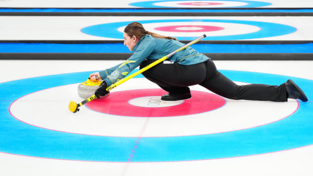 Australian curler Tahli Gill competes at the Beijing Olympics.