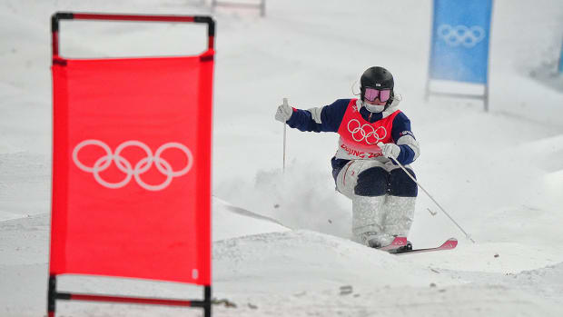 Team USA's Kai Owens competes in women's moguls at the 2022 Winter Olympics.