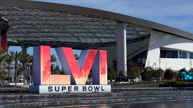 The exterior of SoFi Stadium is seen days before the Super Bowl NFL football game Tuesday, Feb. 8, 2022, in Inglewood, Calif. The Los Angeles Rams will play the Cincinnati Bengals in the Super Bowl Feb. 13.