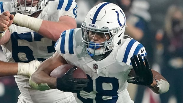 FILE - Indianapolis Colts running back Jonathan Taylor (28) plays against the Arizona Cardinals during an NFL football game on Dec. 25, 2021, in Glendale, Ariz. Taylor was named to The Associated Press 2021 NFL All-Pro Team, announced Friday, Jan. 14, 2022.