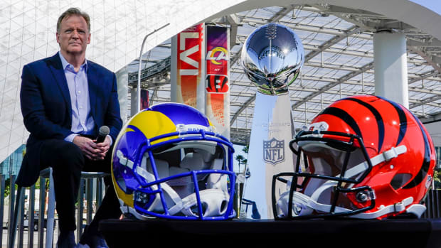 NFL Commissioner Roger Goodell speaks at a news conference Wednesday, Feb. 9, 2022, in Inglewood, Calif.