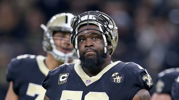 Jan 13, 2019; New Orleans, LA, USA; New Orleans Saints offensive tackle Terron Armstead (72) during the first quarter of a NFC Divisional playoff football game against the Philadelphia Eagles at Mercedes-Benz Superdome. Mandatory Credit: Chuck Cook-USA TODAY Sports
