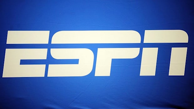 ESPN logo prior to the 2011 Sugar Bowl between the Arkansas Razorbacks and the Ohio State Buckeyes at the Louisiana Superdome.