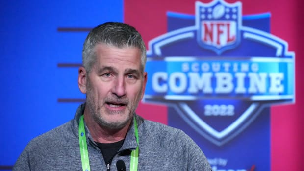 Mar 1, 2022; Indianapolis, IN, USA; Indianapolis Colts coach Frank Reich during the NFL Combine at the Indiana Convention Center. Mandatory Credit: Kirby Lee-USA TODAY Sports