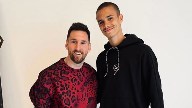 Lionel Messi pictured with Romeo Beckham in Paris in March 2022