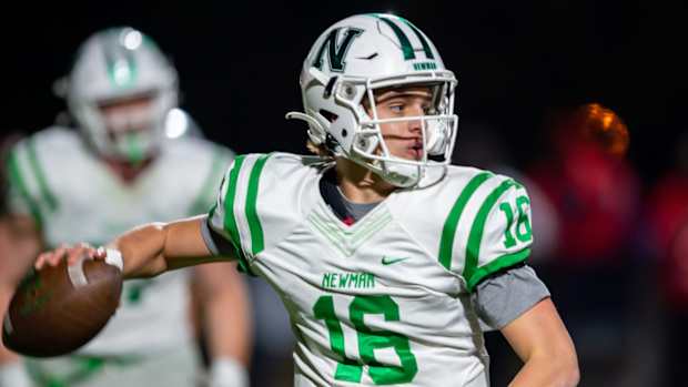 Quarterback Arch Manning 16 throws a pass as Newman takes on Lafayette Christian Academy in the LHSAA Div III semi finals.