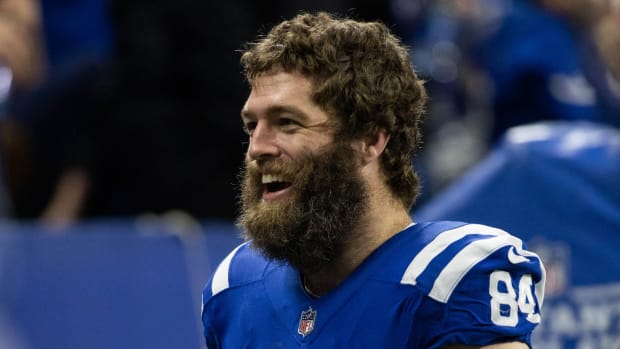 Colts tight end Jack Doyle smiles after a game against the Raiders.