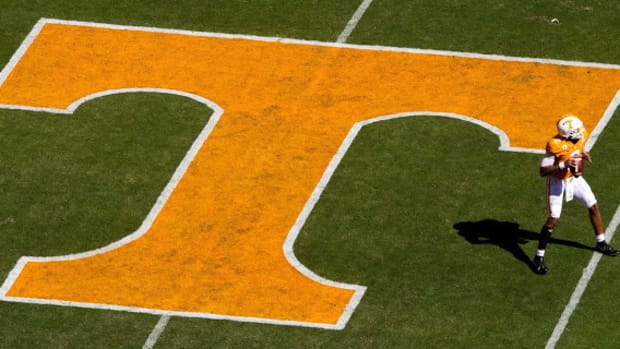 Scenes at midfield at a Tennessee Volunteers game during the college football season in the SEC.