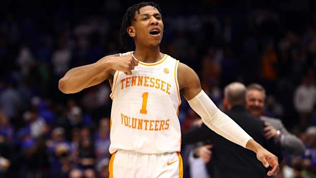 Tennessee guard Kennedy Chandler celebrates vs. Kentucky