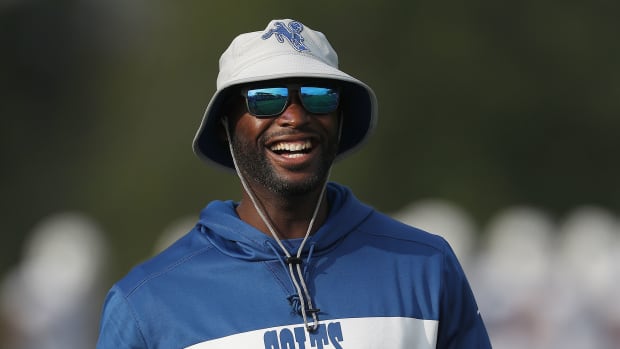 Former Colts receiver Reggie Wayne smiles during their eighth day of training camp at Grand Park in Westfield on Friday, August 3, 2018. Indianapolis Colts Training Camp At Grand Park In Westfield