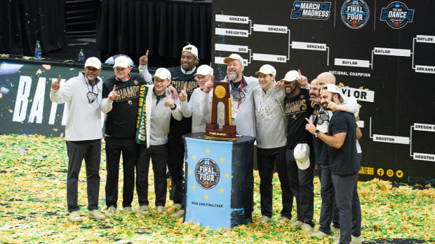April 5, 2021; Indianapolis, IN, USA; Baylor Bears head coach Scott Drew after the national championship game in the Final Four of the 2021 NCAA Tournament against the Gonzaga Bulldogs at Lucas Oil Stadium.