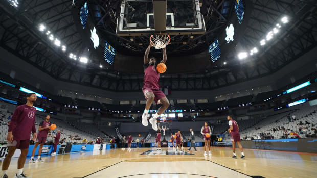 Mar 16, 2022; Fort Worth, TX, USA; The Texas Southern Tigers during practice before the first round of the 2022 NCAA Tournament at Dickies Arena.