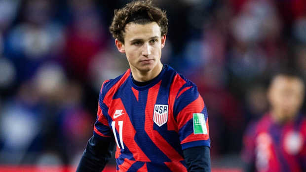 Brenden Aaronson on the field for USMNT