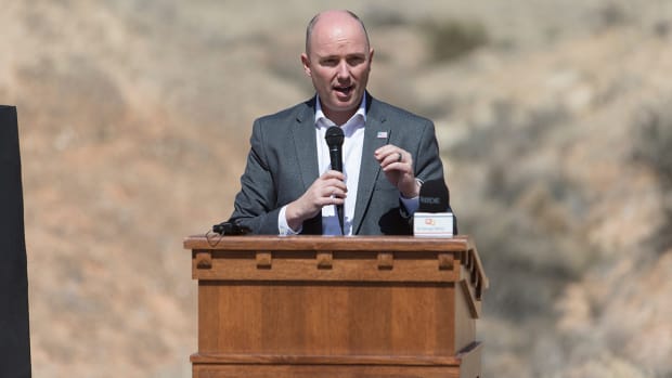 Governor Spencer Cox and other local officials break ground at what will be the new Washington County Receiving Center Friday, March 18, 2022.