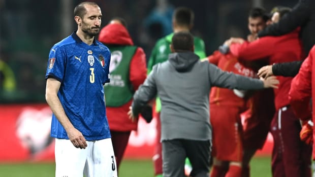Giorgio Chiellini reacts to Italy’s loss to North Macedonia