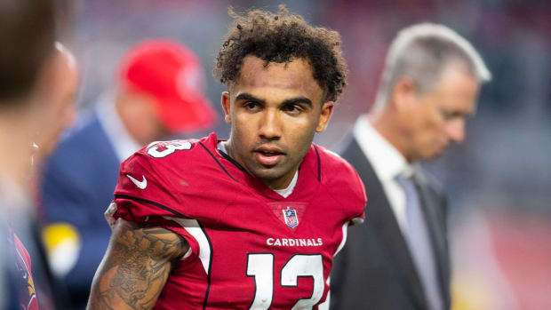 FILE - Arizona Cardinals wide receiver Christian Kirk looks on after playing against the Seattle Seahawks in an NFL football game Jan. 9, 2022, in Phoenix. Kirk signed a four-year, $72 million contract with the Jacksonville Jaguars, Thursday, March 17, 2022, that includes $37 million guaranteed.