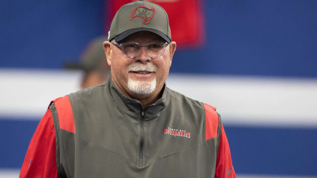 Tampa Bay Buccaneers head coach Bruce Arians before the game against the Indianapolis Colts at Lucas Oil Stadium.