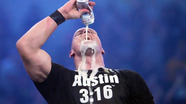 Stone Cold Steve Austin celebrates WrestleMania 38 win
