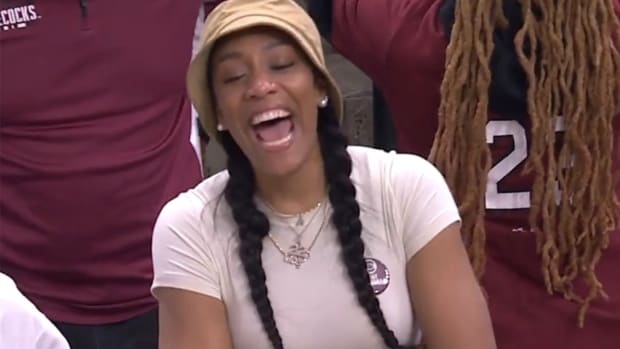 A’Ja Wilson celebrating South Carolina winning 2022 NCAA women’s national title.
