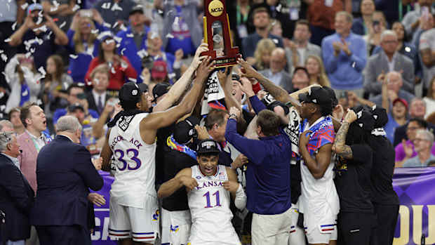 Kansas celebrating the 2022 national championship.