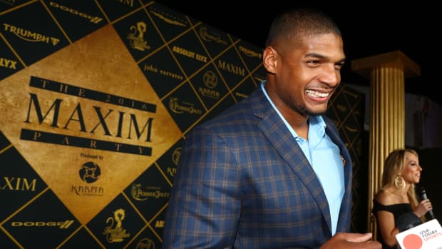 Feb 6, 2016; Santa Clara, CA, USA; Former NFL football player Michael Sam walks the red carpet for the Maxim Party on Treasure Island.