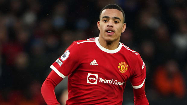 Mason Greenwood pictured in action for Manchester United against West Ham on January 22, 2022