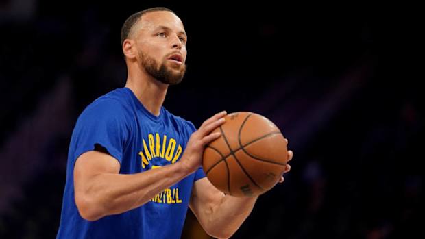 Mar 16, 2022; San Francisco, California, USA; Golden State Warriors guard Stephen Curry (30) warms up before the start of the game against the Boston Celtics at the Chase Center. Mandatory Credit: Cary Edmondson-USA TODAY Sports