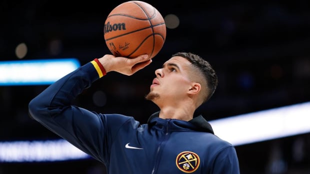 Oct 29, 2021; Denver, Colorado, USA; Denver Nuggets forward Michael Porter Jr. (1) before the game against the Dallas Mavericks at Ball Arena. Mandatory Credit: Isaiah J. Downing-USA TODAY Sports