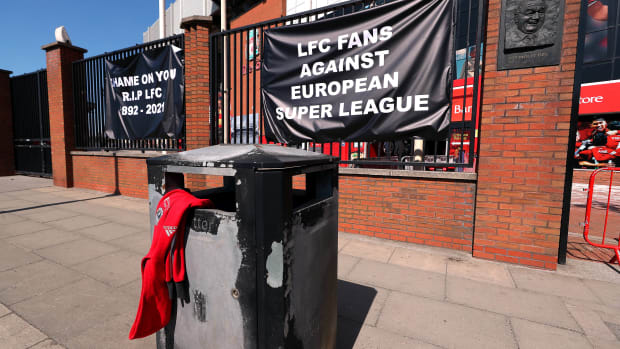 Signs outside of Anfield in Liverpool.