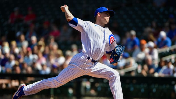 Mar 21, 2022; Mesa, Arizona, USA; Chicago Cubs pitcher Keegan Thompson (71) throws in the first inning against the Cincinnati Reds during spring training at Sloan Park. Mandatory Credit: Matt Kartozian-USA TODAY Sports