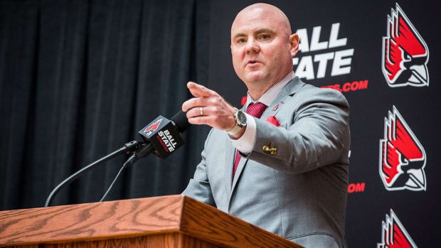 Michael Lewis, 44, introduced as Ball State men's basketball head coach on March 25.