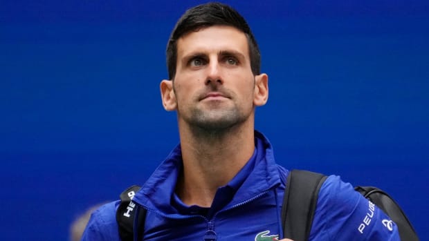 Novak Djokovic looks on before a match at the U.S. Open.
