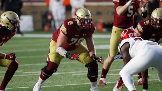 Boston College Eagles offensive lineman Tyler Vrabel (78) during the first half against the Louisville Cardinals at Alumni Stadium.