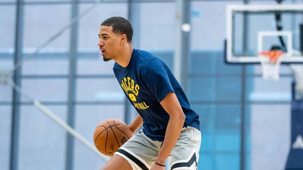 Tyrese Haliburton works out at the St. Vincent Center in the offseason.